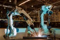 Industrial robot are test run new program in automotive factory Royalty Free Stock Photo