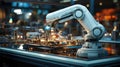 Industrial robot works automatically in smart autonomous factory. Generative AI