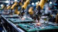 Industrial robots assembling circuit boards on an automated factory line Royalty Free Stock Photo