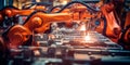 Industrial robots assembling and welding components on a production line. Generative Ai Royalty Free Stock Photo