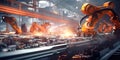 Industrial robots assembling and welding components on a production line. Generative Ai Royalty Free Stock Photo