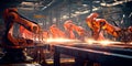 Industrial robots assembling and welding components on a production line. Generative Ai Royalty Free Stock Photo
