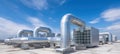 The industrial rooftop featuring extensive ventilation and cooling systems against a blue sky. AI generated image Royalty Free Stock Photo