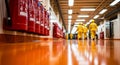 Industrial Safety Corridor with Fire Extinguishers and Workers Royalty Free Stock Photo