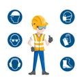 Industrial safety icons, worker with his personal protective equipment Royalty Free Stock Photo