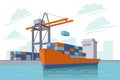 Industrial sea port cargo logistics container, ship crane water delivery transportation isometric concept Royalty Free Stock Photo