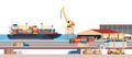 Industrial sea port cargo logistics container import export freight ship crane water delivery transportation concept