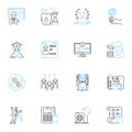 Industrial sector linear icons set. Manufacturing, Construction, Engineering, Logistics, Production, Fabrication