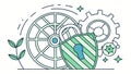 Industrial Security: Gear, Shield Lock Icon for Data Protection Vector, vector design Generative AI Royalty Free Stock Photo