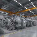 Industrial setting with large machinery featuring multiple units in a row, each equipped Royalty Free Stock Photo