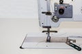 Industrial sewing machine. Clothing manufacturing, tailoring. Close up Royalty Free Stock Photo