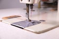 industrial sewing machine fashion clothing maquina mecanica eletrica sew fabric Royalty Free Stock Photo