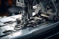 Industrial sewing machine with orange fabric - Ai Generated Royalty Free Stock Photo