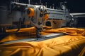 Industrial sewing machine with orange fabric - Ai Generated Royalty Free Stock Photo