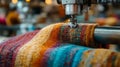 Industrial Sewing Machine Stitching Colorful Woven Fabric Royalty Free Stock Photo