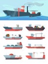 Industrial ship. Cargo vessel transportation sea big ocean ship with containers tanker oil vector illustrations Royalty Free Stock Photo