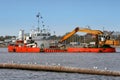 Industrial ship on dredging works