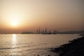 Industrial Ship Harbor at Sunset Royalty Free Stock Photo