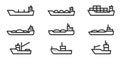 Industrial ship line icon set. vessels for transportation and fishing Royalty Free Stock Photo
