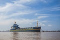 Industrial ship in the middle of Musi River, Palembang, Indonesia.