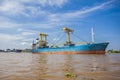 Industrial ship in Musi River, Palembang, Indonesia.