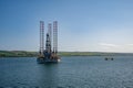 Industrial ship offshore wind turbine platform at the sea in the evening, Invergordon, Scotland Royalty Free Stock Photo