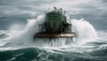 Industrial ship powering through stormy seas, transporting cargo containers generated by AI Royalty Free Stock Photo