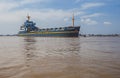 Industrial ship in the middle of Musi River, Palembang, Indonesia.