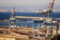 Industrial shipping harbor of Haifa with cranes