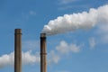 Industrial smoke stacks of a power plant.