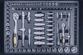 Industrial Socket Set inside Toolbox, Ratchet Socket Kit Royalty Free Stock Photo