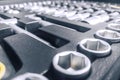 Industrial Socket Set inside Toolbox, Ratchet Socket Kit Royalty Free Stock Photo