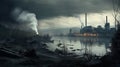 Industrial Steam Rising: A Darkly Detailed Matte Painting Of Environmental Awareness