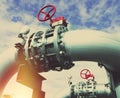 Industrial Steel pipelines and valves against blue sky Royalty Free Stock Photo