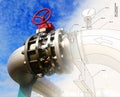 Industrial Steel pipelines valves against blue sky Royalty Free Stock Photo