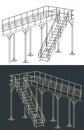 Industrial steel platform and stairs isometric blueprints Royalty Free Stock Photo
