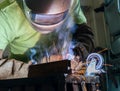 Industrial steel welder in factory working Royalty Free Stock Photo