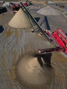 Industrial stone crusher machines on the sand quarry site aerial Royalty Free Stock Photo