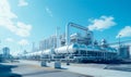 Industrial storage zone for oil, gas terminal tanks. Oil refinery plant pipe line at sunny day. Royalty Free Stock Photo