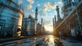 Industrial storage zone for oil, gas terminal tanks. Oil refinery plant pipe line at sunny day. Royalty Free Stock Photo