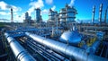 Industrial storage zone for oil, gas terminal tanks. Oil refinery plant pipe line at sunny day. Royalty Free Stock Photo