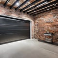 An industrial-style home with exposed brick, steel beams, and a garage door entrance3, Generative AI