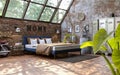 Industrial style of interior design with grunge walls, loft style, 3d render