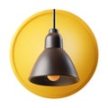 Industrial style pendant light fixture hanging against a bright yellow circular background Royalty Free Stock Photo