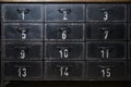 Industrial style vintage drawer black cabinet. The drawer door is numbered. iron background
