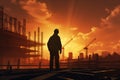 Industrial sunset safety business silhouette structure development site people worker engineer construction work