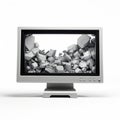 Industrial Surrealism: White Computer Screen With Stones - 3d Photo