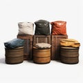 Industrial Texture: 3d Models Of Bags On Wooden Barrels