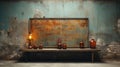 Industrial Texture Table With Glass Vase And Lighting