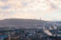 Industrial town chimney factory sunset, Usti nad Labem